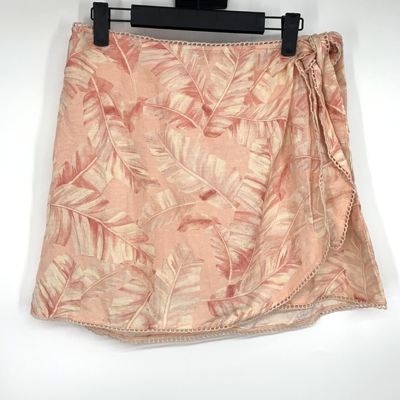 Show Me Your Mumu Iva Wrap Skirt Linen Blend Leaf Print Tie Waist - Picture 3 of 12